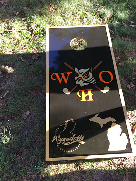 The corn hole boards donated to The Cup by Capt. Trapani.