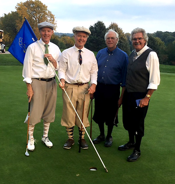 From left: Senior winner Griff Evans; Nebraska Hickory Hall of Fame inductee Randy Jensen; John Ausen, retiring superintendent of the Hyperion Field Club; and GCS past president Bill Reed.